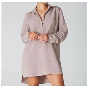 Uncle Studios Women’s Linen Blend 1/4 Button Stone Taupe Tunic Dress